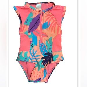 Cat &Jack swimsuit 12 month girl Pink Multicolor Front Zipper Snaps Between Legs